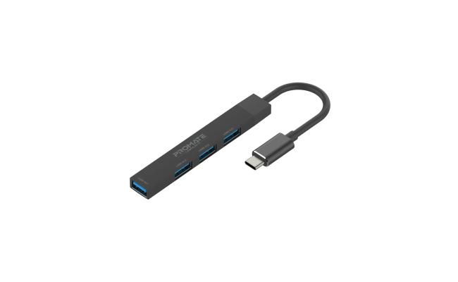 Promate LiteHub 4-in-1 Multi-Port USB-C Data Hub, Charge Adapter with USB-A Adapter